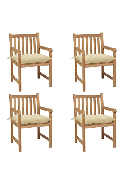 Concept Καρέκλες κήπου με μαξιλάρια σε κρεμ χρώμα, 4 τεμάχια, από μασίφ ξύλο τικ