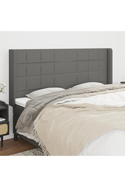 Concept Tăblie de pat cu aripioare gri închis 163x16x118/128 cm textil