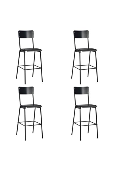 Concept Σκαμπό μπαρ, 4 τεμ., μαύρα, μασίφ κόντρα πλακέ και χάλυβας