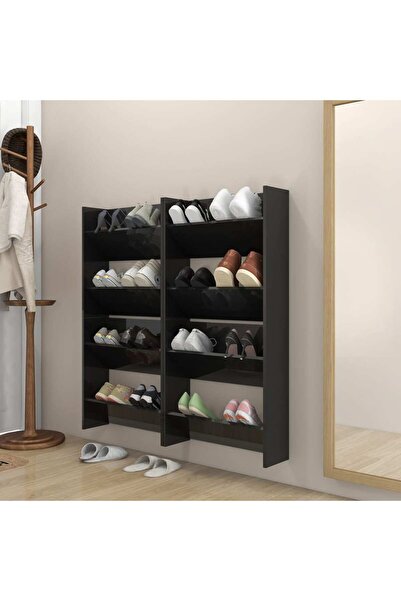 Concept Επιτοίχια παπουτσοθήκη, 4 τεμ., γυαλιστερό μαύρο, 60x18x60cm, μοριοσα...