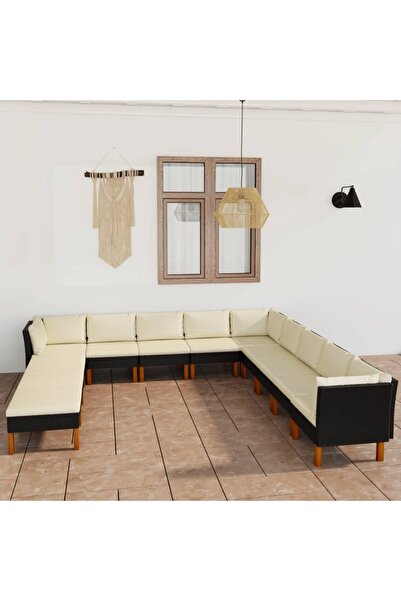 Concept Set mobilier de grădină cu perne, 12 piese, negru, poliratan