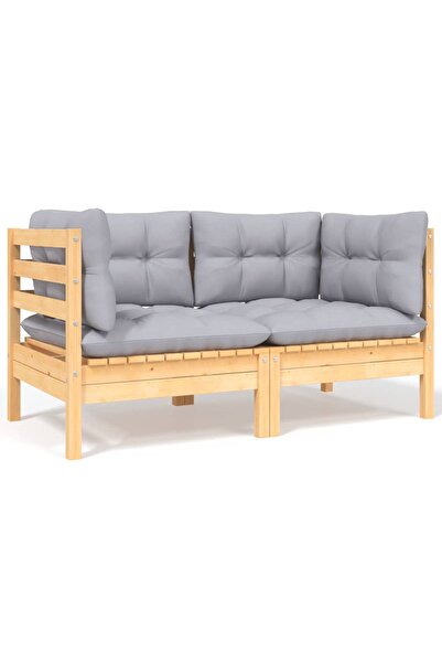 Concept Διθέσιος καναπές κήπου με γκρι μαξιλάρια, από μασίφ ξύλο πεύκου