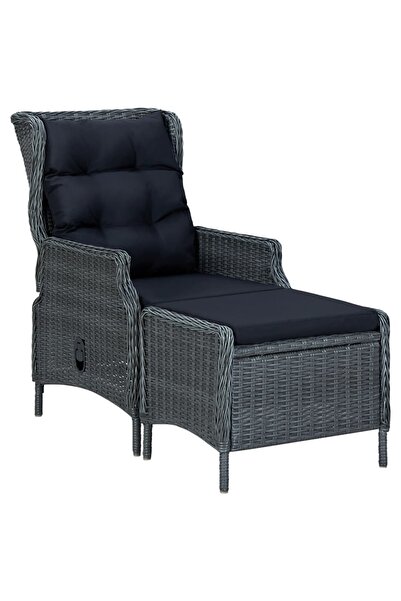 Concept Scaun de grădină rabatabil cu taburet, gri închis, poliratan