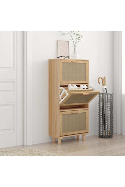 Concept Pantofar, maro, 52x25x115 cm, lemn prelucrat și ratan