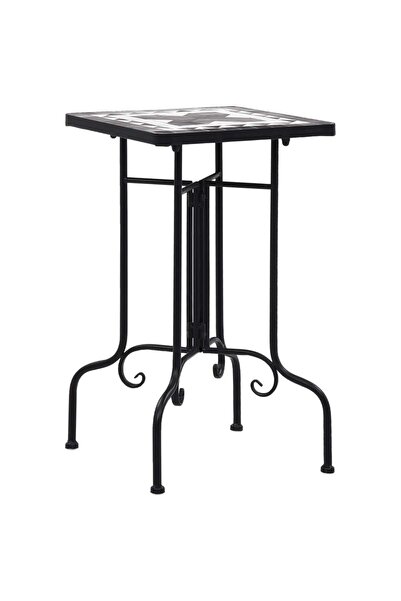 Concept Masă laterală cu mozaic, negru și alb, ceramică