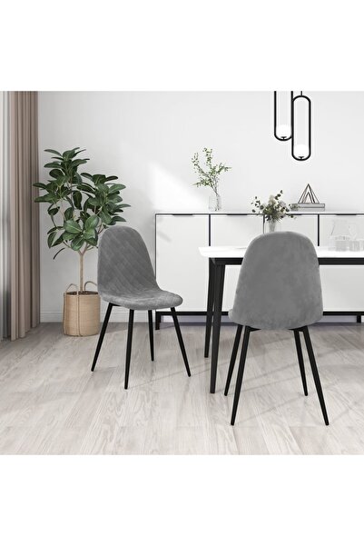 Concept Καρέκλες κουζίνας, 2 τεμ., ανοιχτό γκρι, Βελούδο