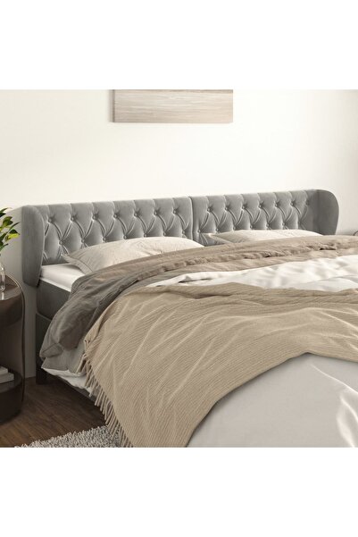 Concept Tăblie de pat cu aripioare gri deschis 203x23x78/88 cm catifea