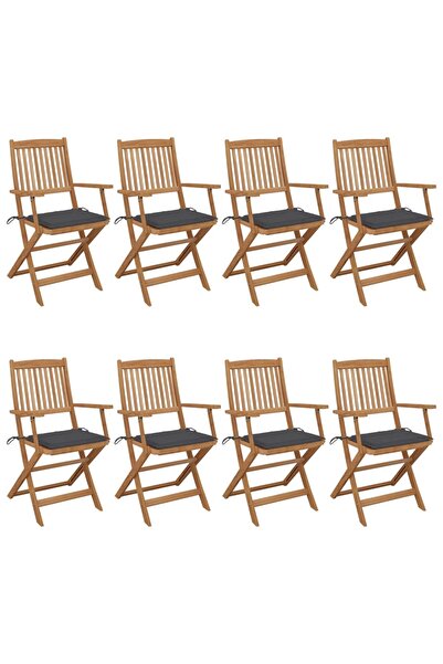 Concept Πτυσσόμενες καρέκλες κήπου με μαξιλάρια, 8 τεμ., από μασίφ ξύλο ακακίας