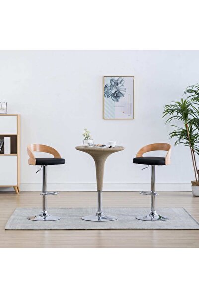 Concept Scaune de bar, 2 buc., negru, piele ecologică și lemn curbat