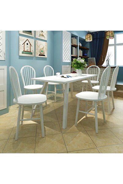 Concept Καρέκλες κουζίνας, 6 τεμ., λευκές, μασίφ ξύλο καουτσούκ