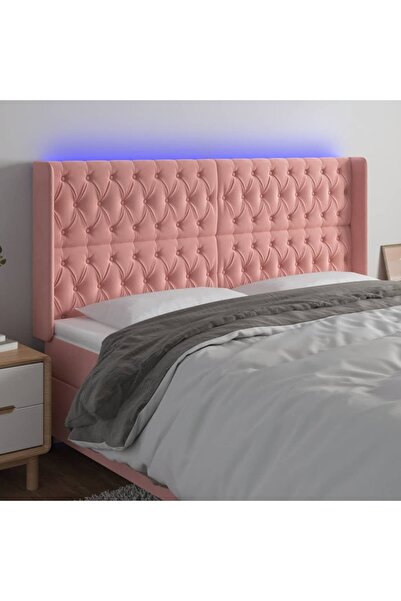 Concept Tăblie de pat cu LED, roz, 203x16x118/128 cm, catifea