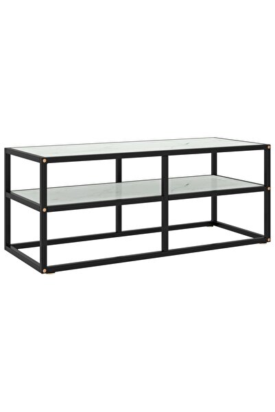 Concept Comodă TV, negru cu sticlă albă marmorată, 100x40x40 cm