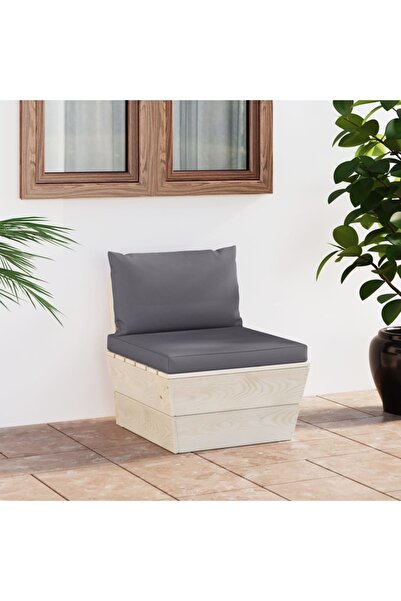 Concept Canapea de grădină din paleți, de mijloc, cu perne, lemn molid