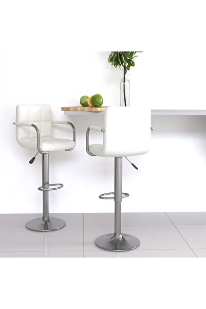 Concept Scaune de bar, 2 buc., alb, piele ecologică