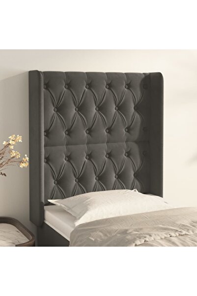 Concept Κεφαλάρι με φτερό σε σκούρο γκρι χρώμα, 83x16x118/128 εκ. , Βελούδο