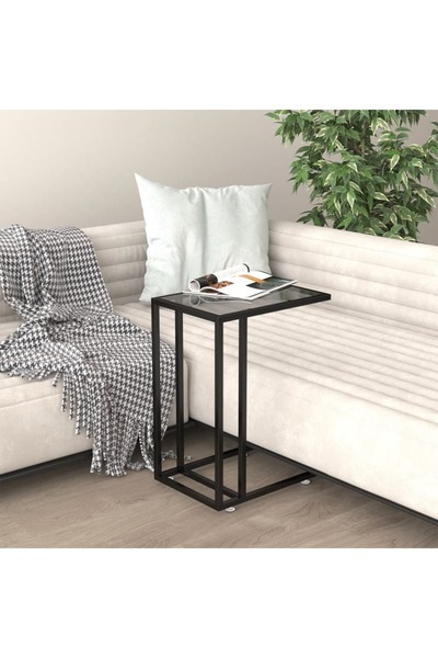 Concept Μαύρο βοηθητικό τραπεζάκι υπολογιστή 50x35x65 εκ. από σκληρυμένο γυαλί