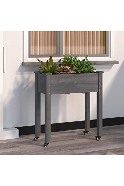 Concept Jardinieră pe roți cu căptușeală gri 71x37x80cm lemn masiv brad