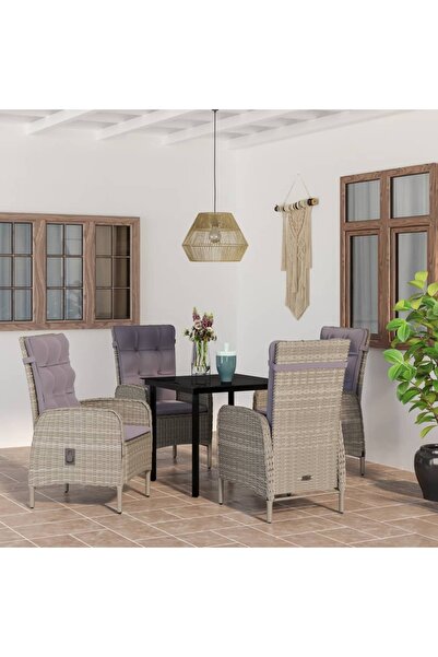 Concept Set mobilier de grădină, cu perne, 5 piese, gri și negru