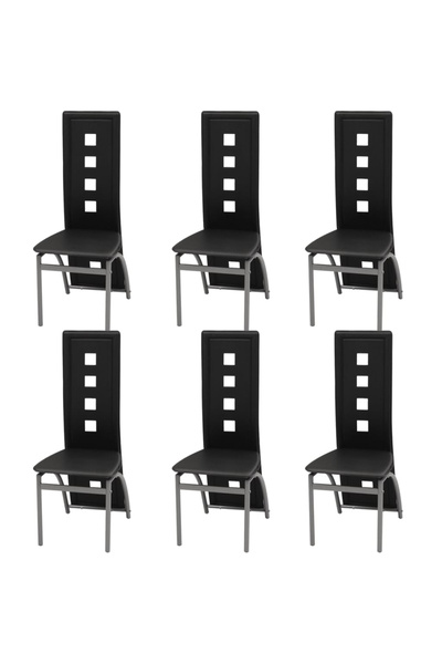 Concept Καρέκλες κουζίνας, 6 τεμ., μαύρες, οικολογικό Δερμάτινο