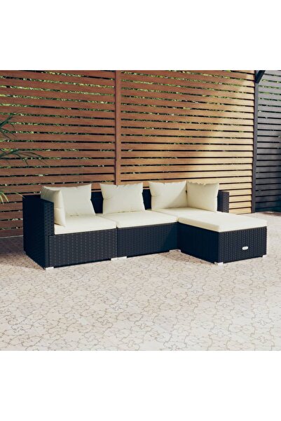 Concept Σετ επίπλων κήπου 4 τεμαχίων με μαξιλάρια, μαύρο, πολυρατάν