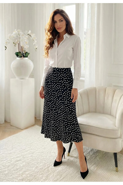 UniqueStore.ro Elegant black midi skirt with polka dots - One Size