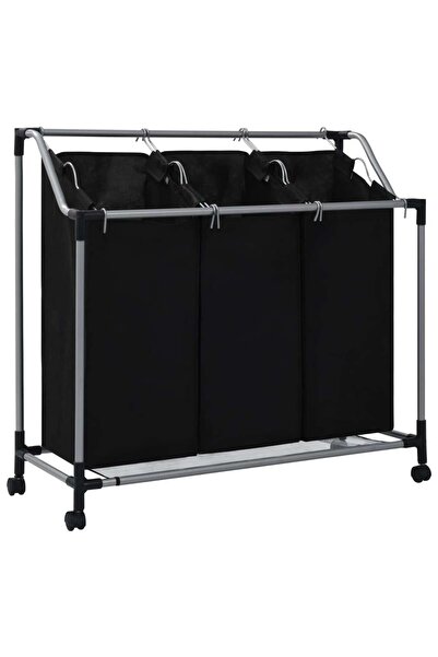 Concept Coș de sortare rufe cu 3 saci, negru, oțel