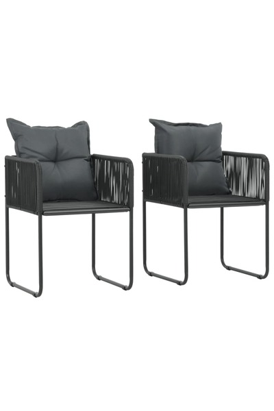 Concept Καρέκλες εξωτερικού χώρου με μαξιλάρια, 2 τεμ., μαύρες, πολυρατάν