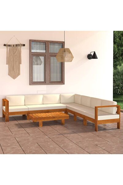 Concept Σετ επίπλων κήπου με επένδυση σε λευκό κρεμ χρώμα, 8 τεμάχια, από μασ...