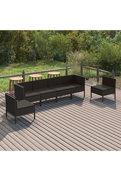 Concept Set mobilier de grădină cu perne, 6 piese, negru, poliratan
