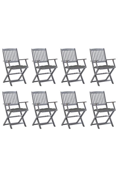 Concept Πτυσσόμενες καρέκλες εξωτερικού χώρου με μαξιλάρια, 8 τεμ., από μασίφ...