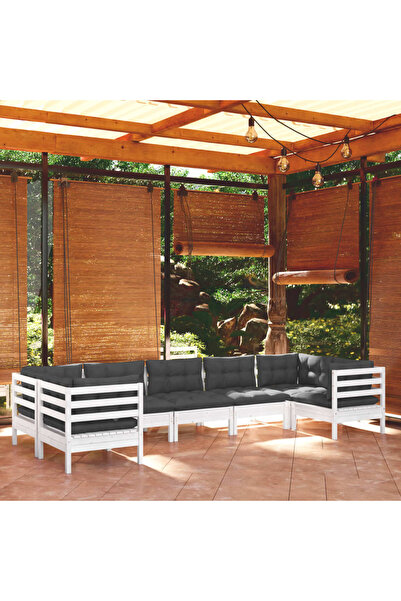 Concept Set mobilier de grădină cu perne, 7 piese, alb, lemn masiv pin