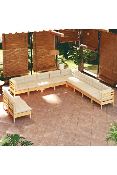 Concept Σετ επίπλων κήπου με κρεμ μαξιλάρια, 11 τεμάχια, μασίφ ξύλο πεύκου