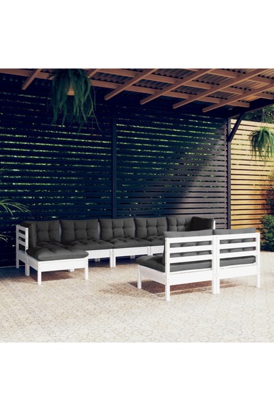 Concept Set mobilier de grădină cu perne, 9 piese, alb, lemn de pin