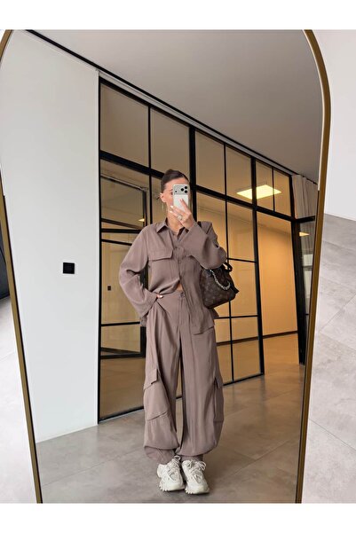 BB Bensu Buyruk TENCEL™ Fabric Pocketed Shirt Cargo Pants Suit Mink