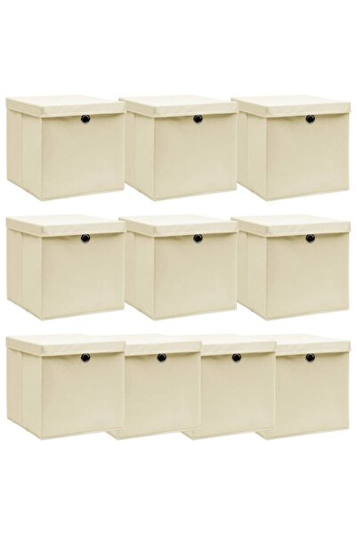 Concept Κουτιά αποθήκευσης με καπάκια, 10 τεμ., κρεμ, 32x32x32 cm, ύφασμα