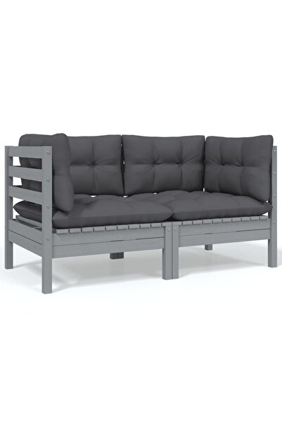 Concept Διθέσιος καναπές κήπου με μαξιλάρια, γκρι, μασίφ ξύλο πεύκου