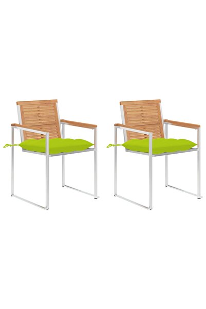 Concept Καρέκλες κήπου με μαξιλάρια, 2 τεμ., από μασίφ ξύλο τικ και χάλυβα