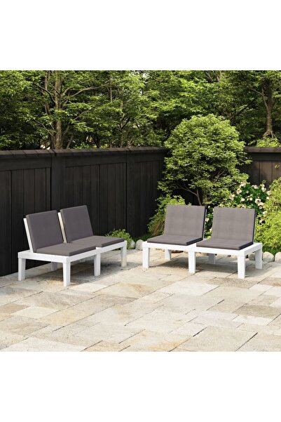 Concept Bănci de grădină cu perne, 2 buc., alb, plastic