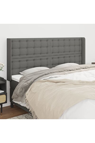 Concept Tăblie de pat cu aripioare gri închis 203x16x118/128 cm textil