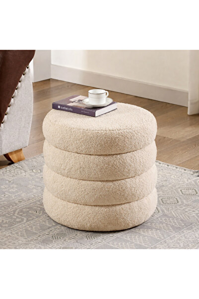 elissa home Bukle Puf , Teddy Kumaş , 4 Boum , Bej Rengi