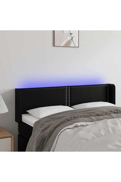 Concept Tăblie de pat cu LED, negru, 147x16x78/88 cm, piele ecologică