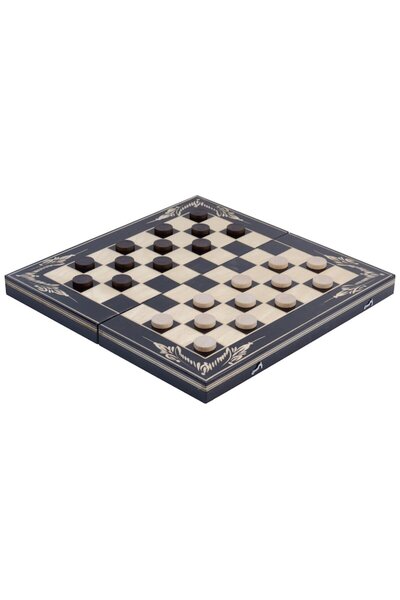 OEM Set de dame și table din lemn lucrat manual, 44x44 cm, alb-negru