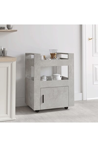 Concept Τροχήλατο τρόλεϊ κουζίνας από σκυρόδεμα γκρι 60x45x80 εκ. από επεξεργ...