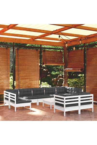 Concept Σετ επίπλων κήπου με μαξιλάρια, 10 τεμάχια, λευκό, μασίφ ξύλο πεύκου