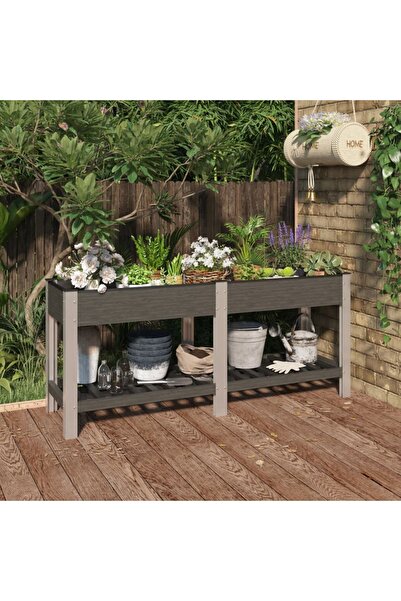 Concept Strat înălțat de grădină cu raft, gri, 175x50x75 cm, WPC