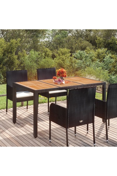 Concept Τραπέζι κήπου με ξύλινη επιφάνεια, μαύρο 150x90x75 εκ. από πολυρατάν