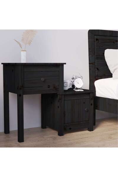 Concept Noptieră, negru, 79,5x38x65,5 cm, lemn masiv de pin