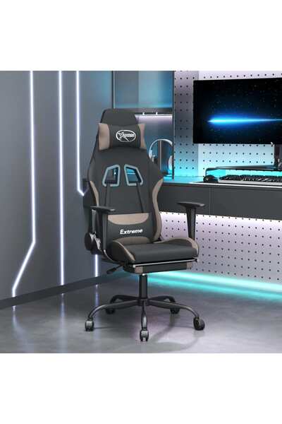Concept Scaun de gaming cu taburet, negru și gri taupe, textil