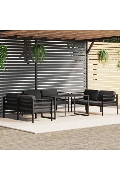 Concept Σετ επίπλων κήπου με μαξιλάρια, 7 τεμάχια, ανθρακί, αλουμίνιο