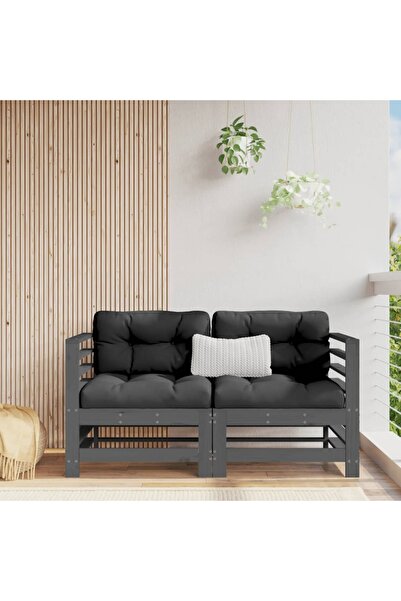 Concept Γωνιακός καναπές με μαξιλάρια, 2 τεμ., γκρι, μασίφ ξύλο πεύκου